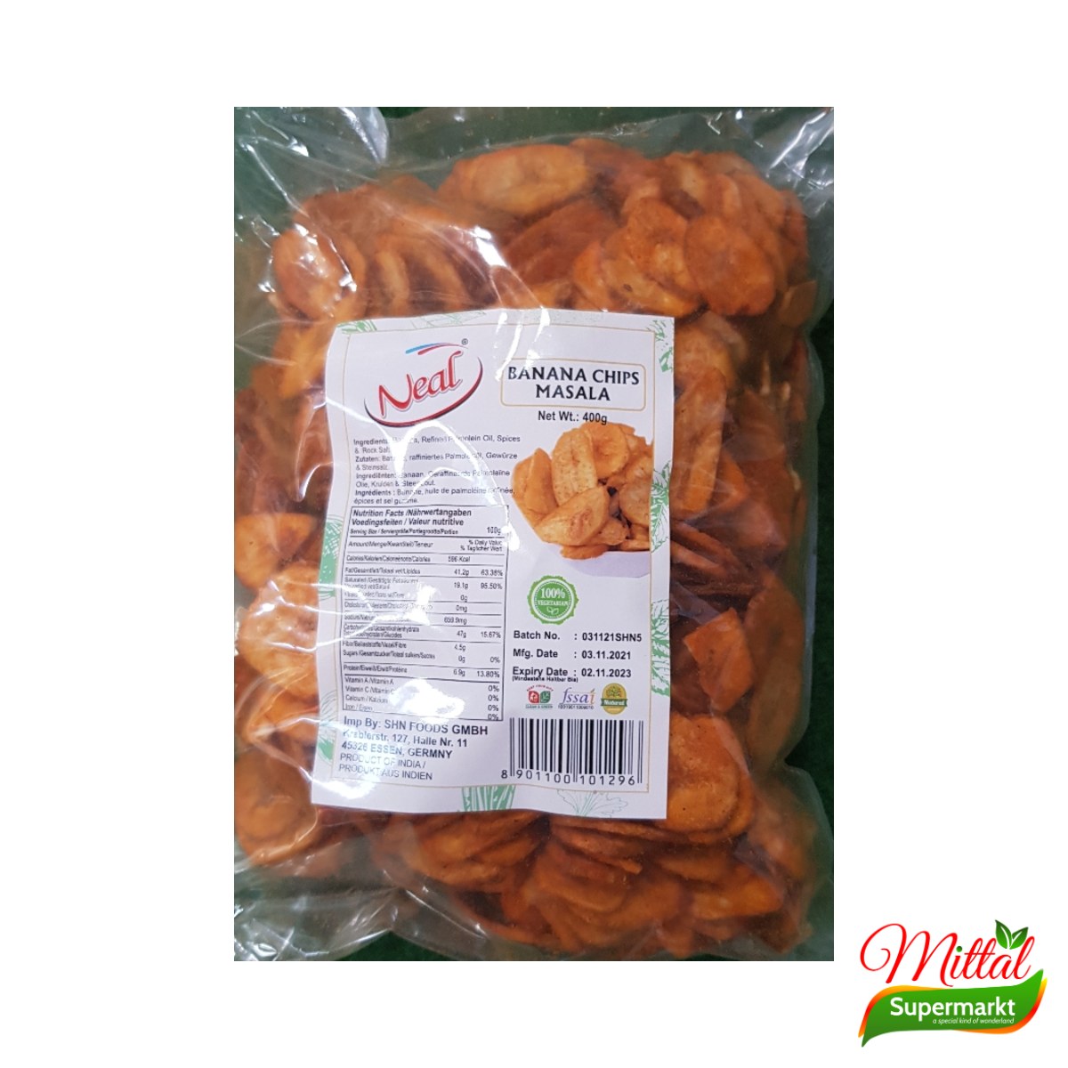 Neal Banana Masala Chips 400g, Pittige Bananenchips (Masala Kela Chips)