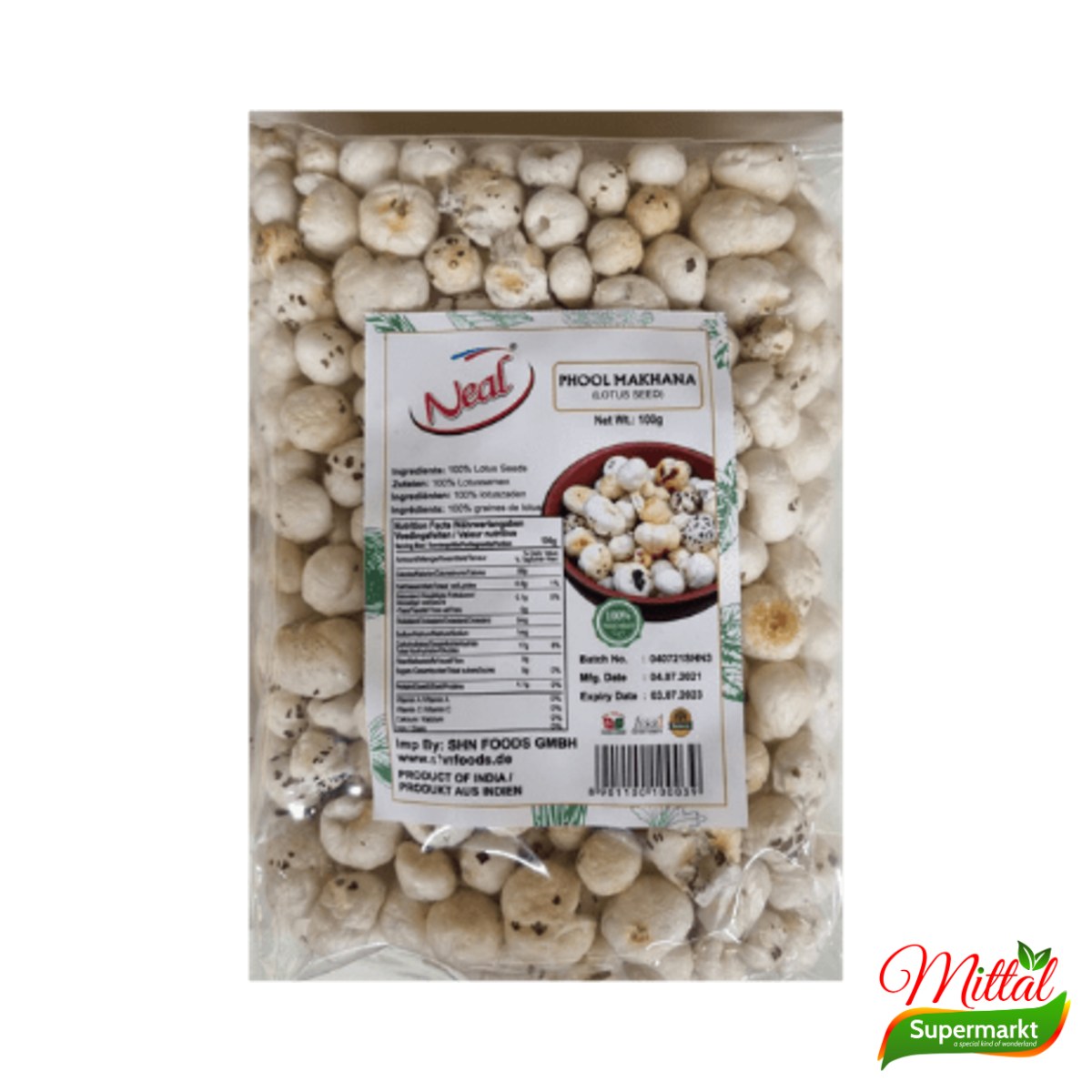 Neal Phool Makhana 100g, Gepofte Lotuszaden (Fox Nuts)