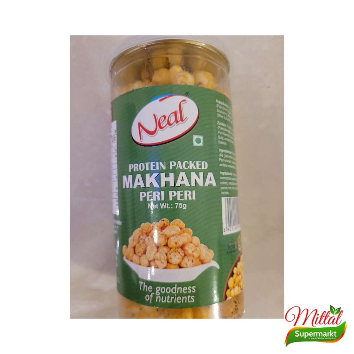 Neal Phool Makhana Peri Peri 75g, Pittige Gepofte Lotuszaden (Fox Nuts)