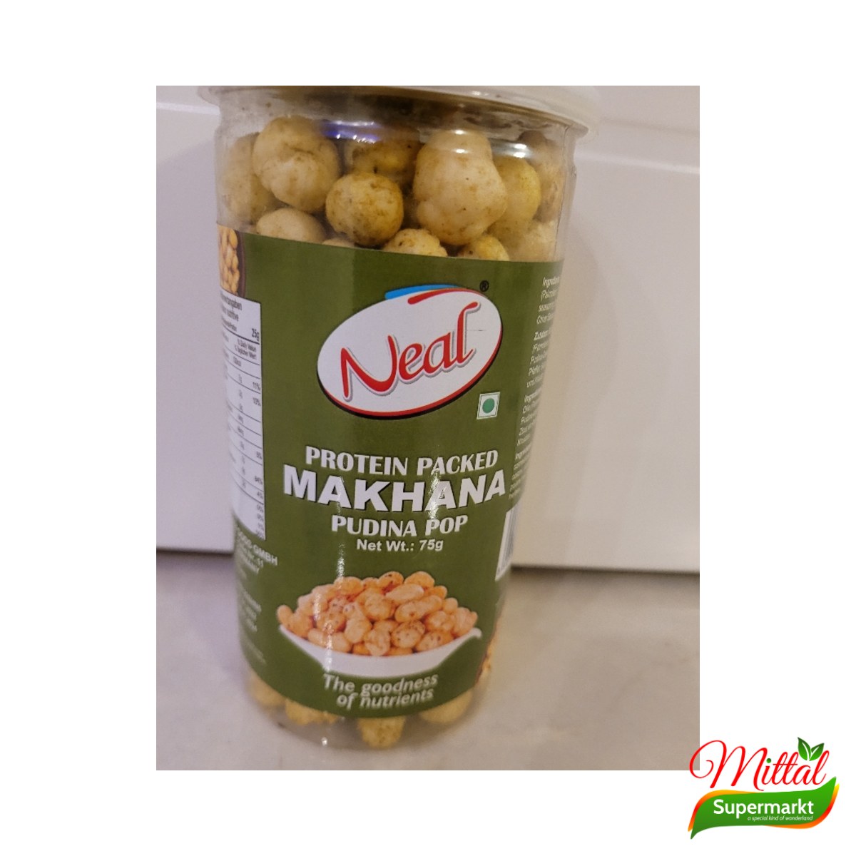 Neal Phool Makhana Pudina 75g, Gepofte Lotuszaden met Munt (Fox Nuts)