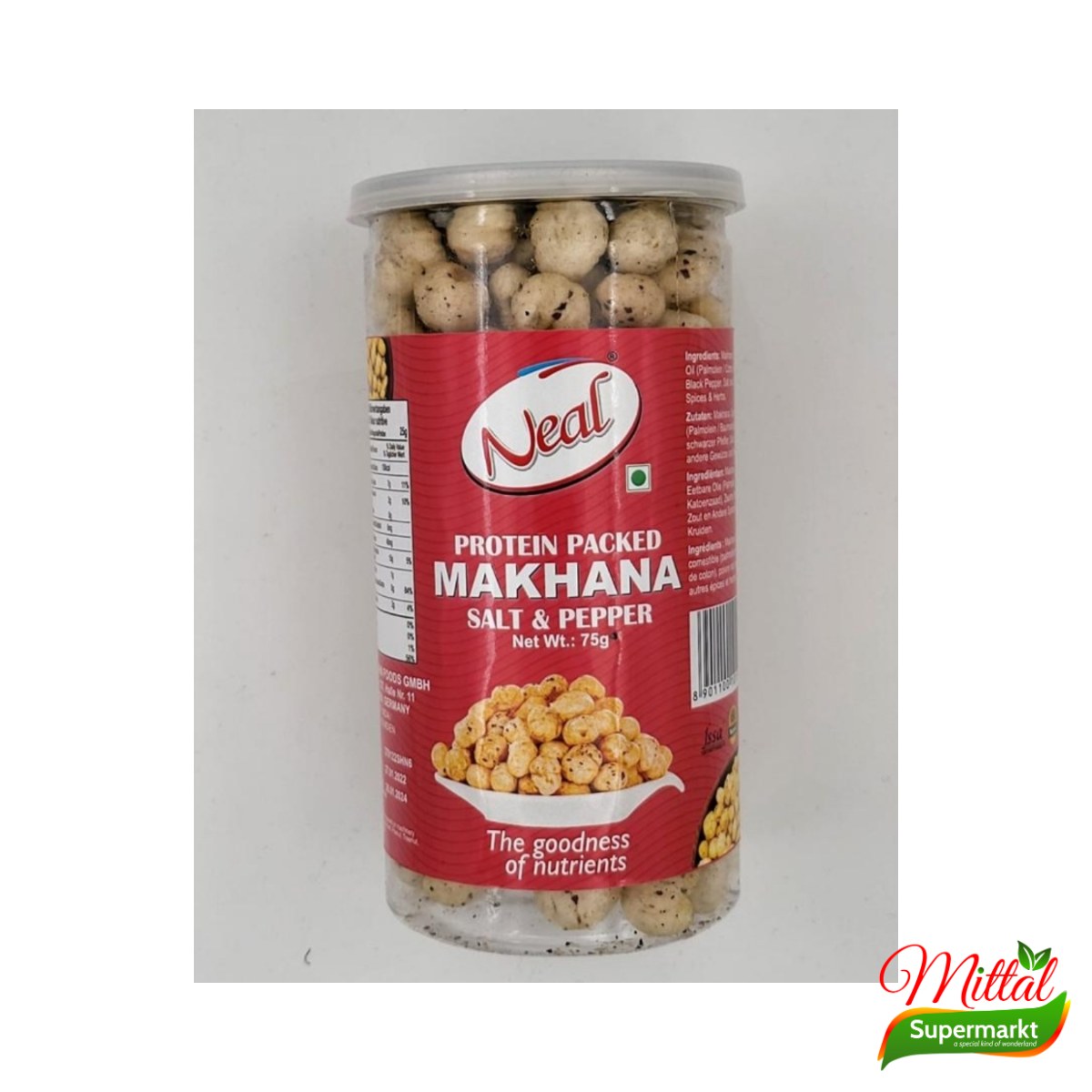 Neal Phool Makhana Salt & Pepper 75g, Gepofte Lotuszaden met Peper en Zout (Fox Nuts)