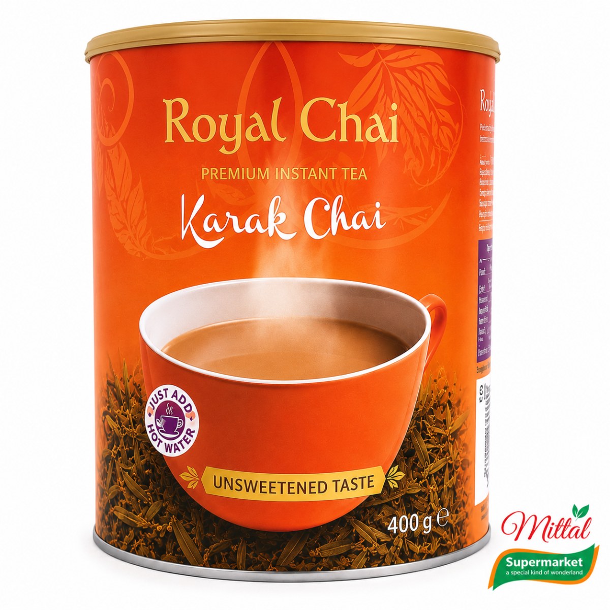 Royal Chai Karak Unsweetened Tub 400g, Karak Chai Voorraadpot Ongezoet (Karak Tea)