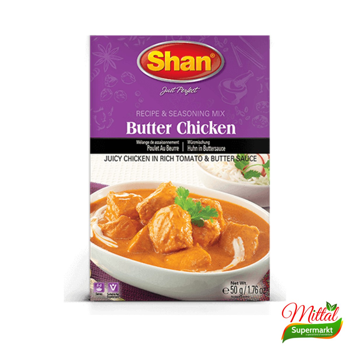 Shan Butter Chicken 50g, Kruidenmix voor Butter Chicken (Butter Chicken Masala)
