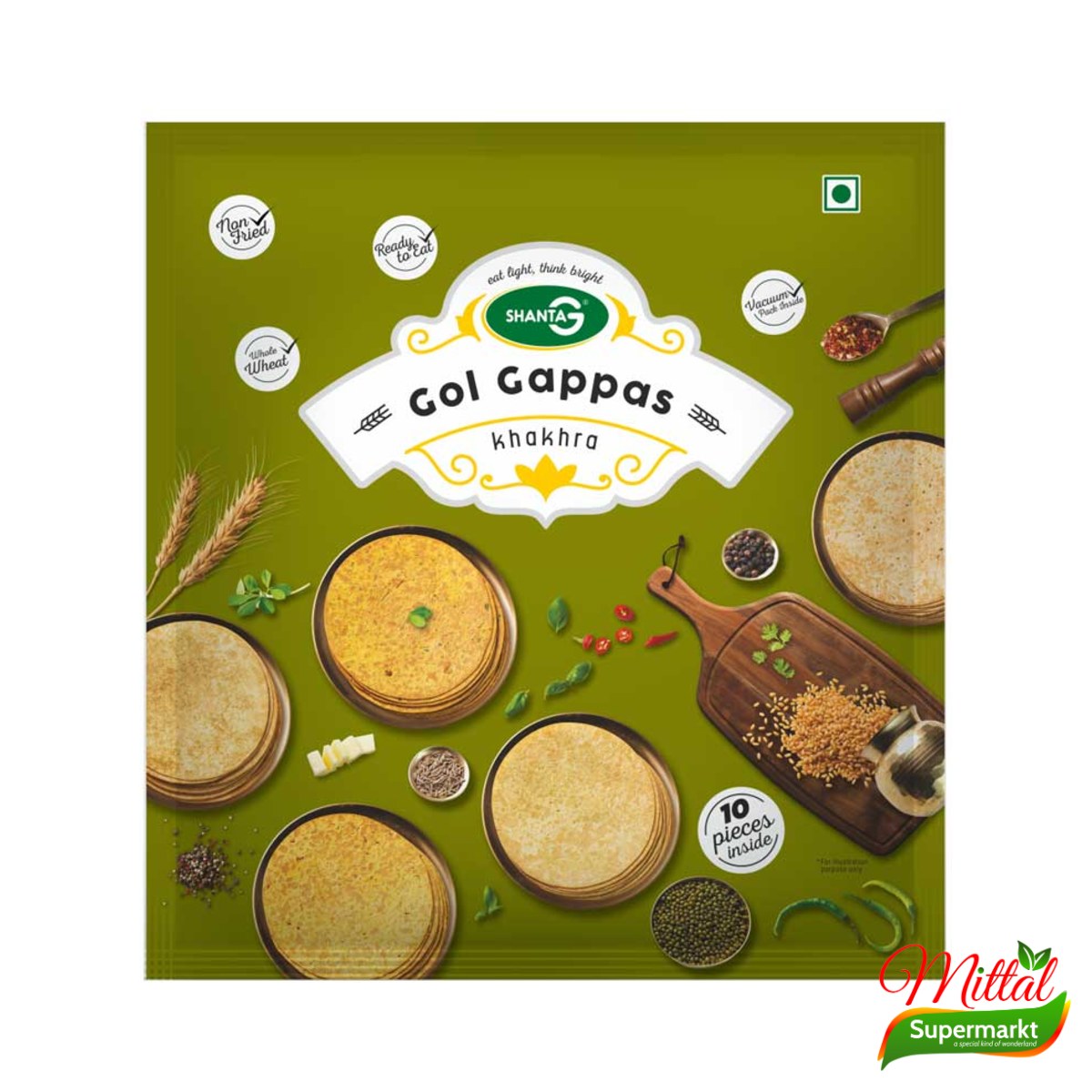 Shanta G Khakhra Golgappa 200g, Krokant Platbrood met Pani Puri Smaak (Khakhra)