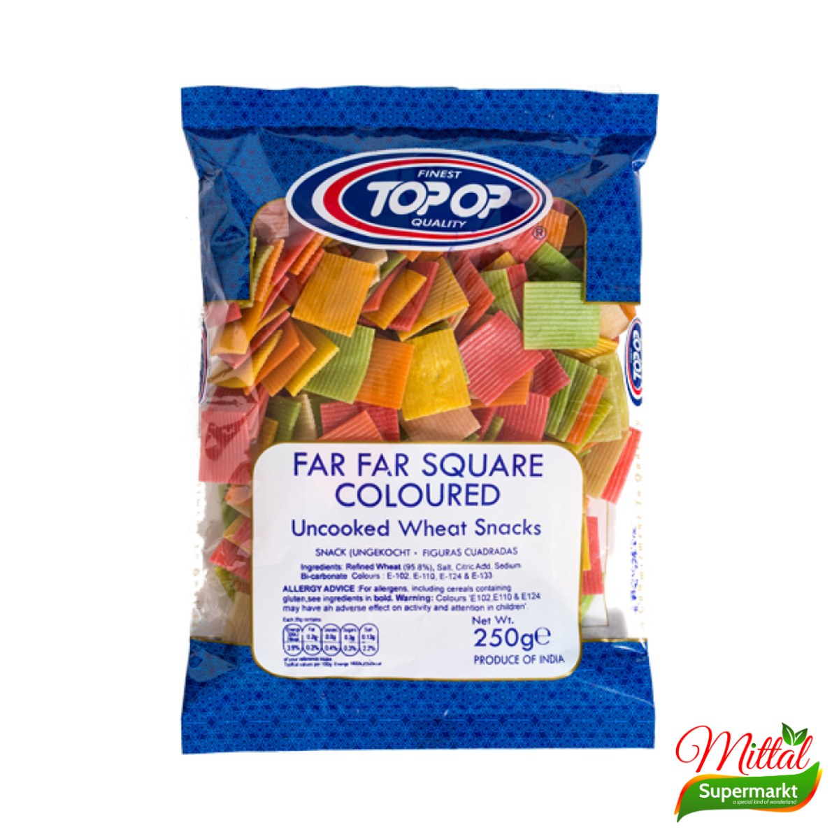 Topop Far Far Vierkant 250g, Ongebakken Fryums voor Snacks (Fryums)