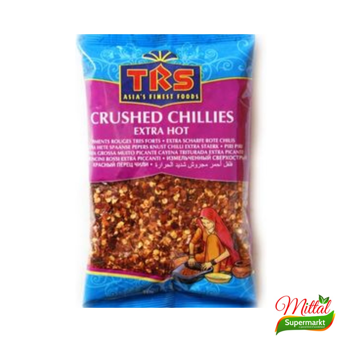 TRS Chilli Crushed 100g, Grof Gemalen Chilivlokken (Kuti Lal Mirch)