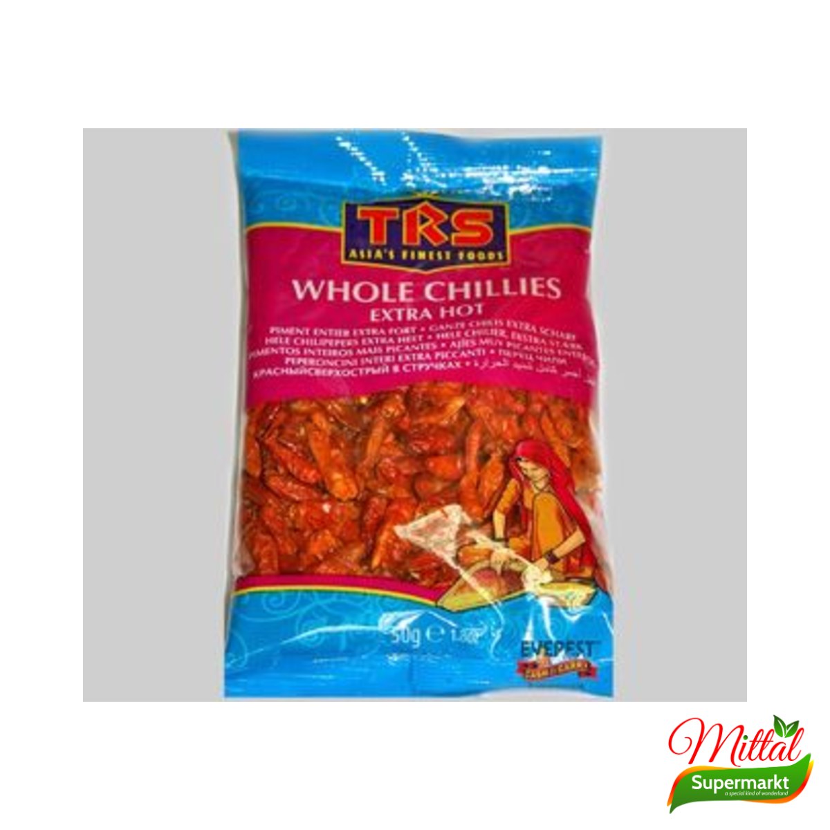 TRS Chilli Whole 50g, Hele Gedroogde Rode Chilipepers (Sabut Lal Mirch)