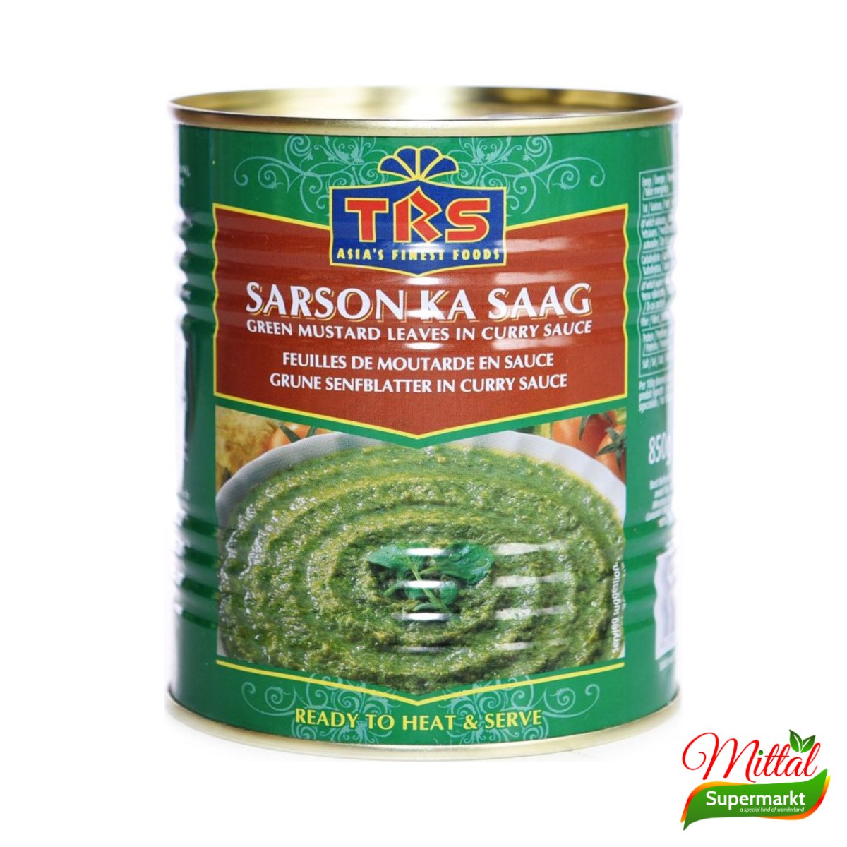 TRS Sarson Ka Saag 850g, Gestoofde Mosterdgroente Familieformaat (Mustard Greens)