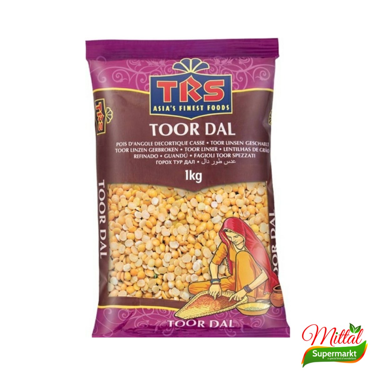 TRS Toor Dal 1kg, Gespleten Duiveerwten (Pigeon Peas)