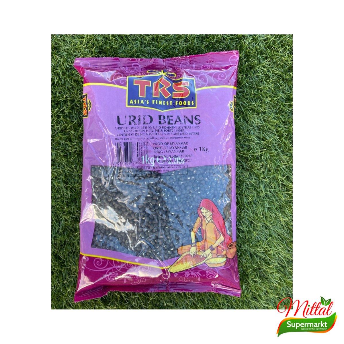 TRS Urid Black Whole 1kg, Hele Zwarte Urdbonen (Sabut Urad)