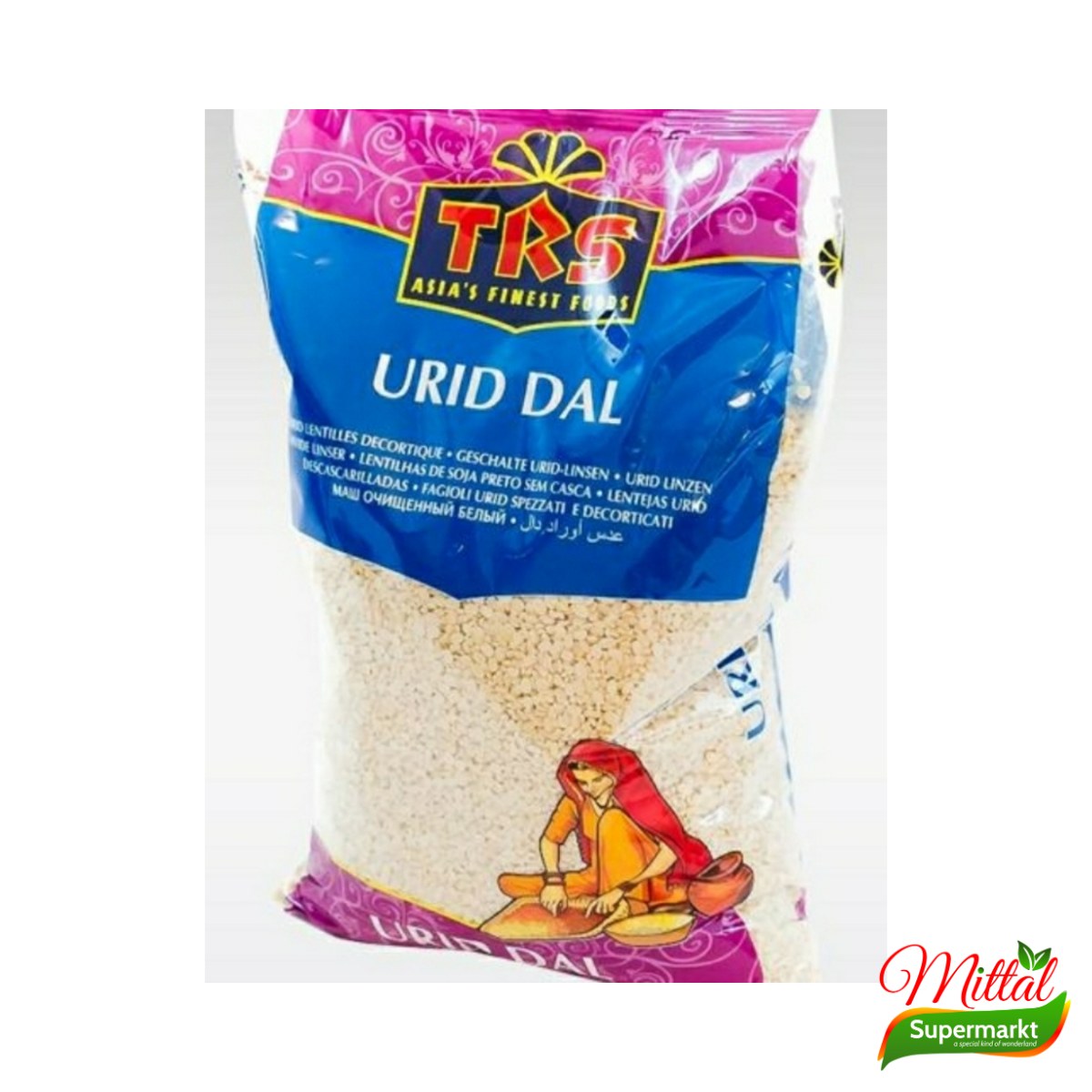 TRS Urid Dal White 1kg, Gespleten Witte Urdbonen (Split Urad)