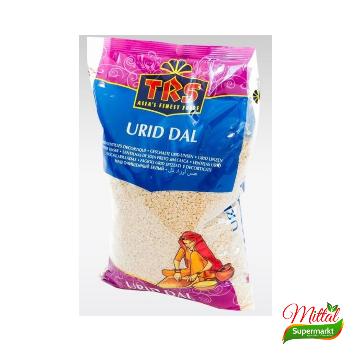 TRS Urid Dal White 2kg, Gespleten Witte Urdbonen Grootverpakking (Split Urad)