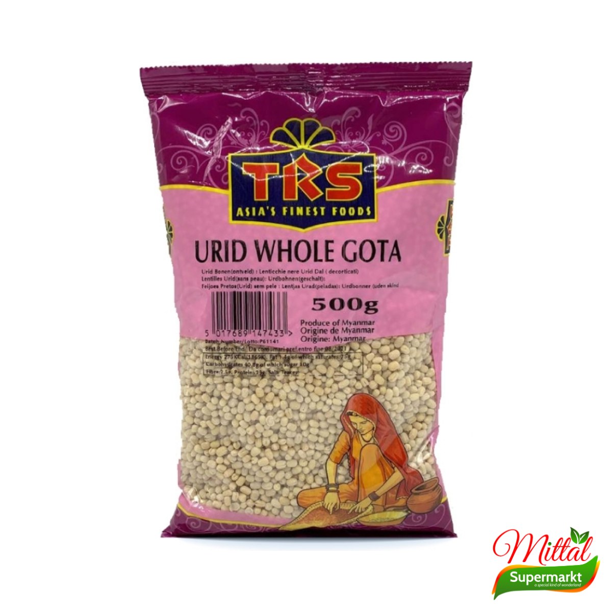 TRS Urid Gota 500g, Hele Gepelde Urdbonen (Whole White Urad)