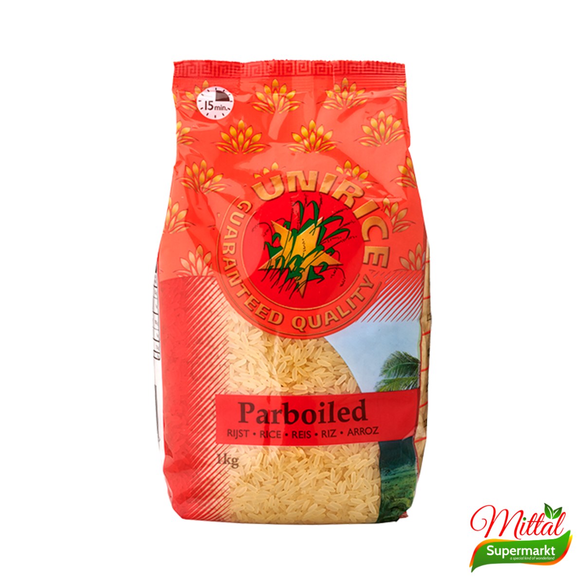 Unirice Parboiled Rijst 1kg, Langkorrelige Voorgekookte Rijst (Parboiled Rice)